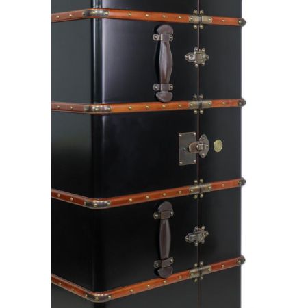 Retro Barschrank mit Schachbrett in Koffer Optik, schwarz