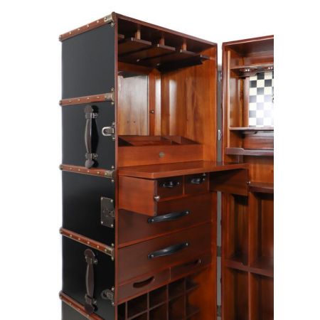 Retro Barschrank mit Schachbrett in Koffer Optik, schwarz