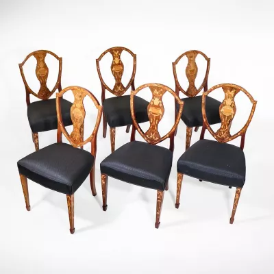 Set of 6 Hepplewhite Marquetry Dining Chair