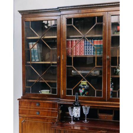 edler Mahagoni Bücherschrank, Vitrinenschrank / Breakfront bookcase mit Regency Verglasung