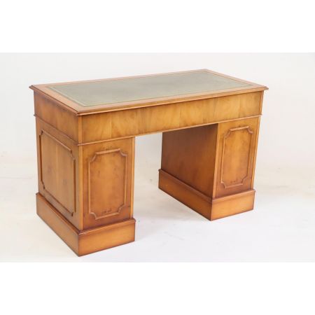 Pedestral Desk / Schreibtisch mit handgeprägter Lederplatteaus aus Eibenholz