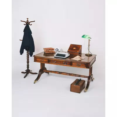 Schreibtisch, Bibliothekstisch mit Lederfläche,Stretcher Table, Georgian Style