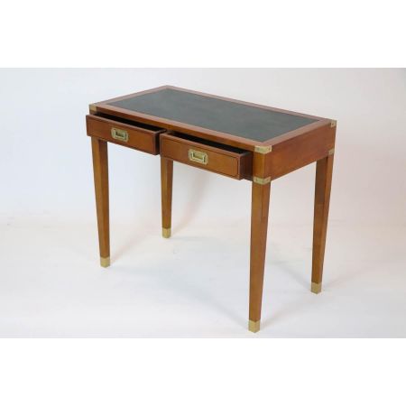 Schreibtisch / Offiziersschreibtisch aus Mahagoni maritim mit dunkel grüner Leder Schreibfläche