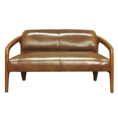 Ledersofa Braun im skandinavischen Mid-Century Design aus Mahagoni