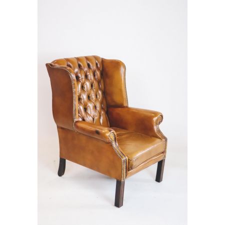 Vintage Chesterfield Ohrensessel in Goldbraun - Sofort lieferbar