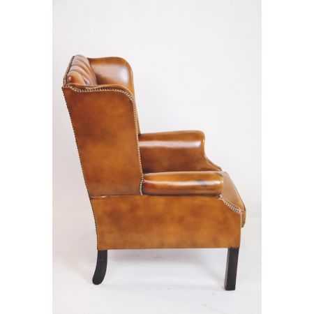 Vintage Chesterfield Ohrensessel in Goldbraun - Sofort lieferbar