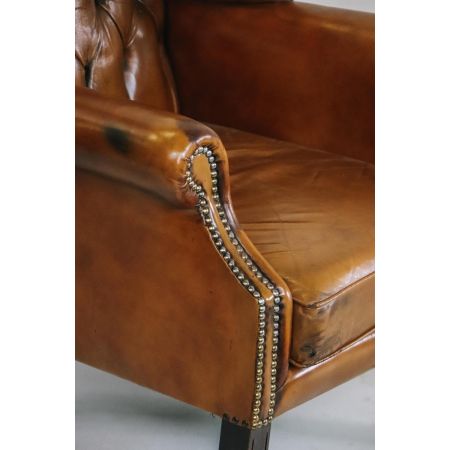 Vintage Chesterfield Ohrensessel in Goldbraun - Sofort lieferbar