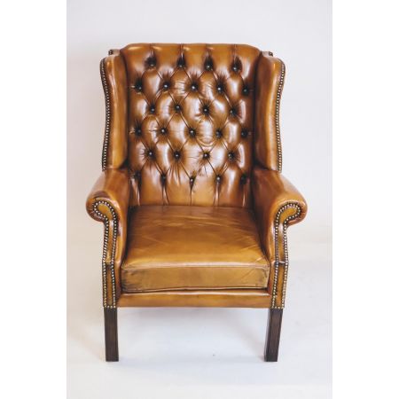 Vintage Chesterfield Ohrensessel in Goldbraun - Sofort lieferbar