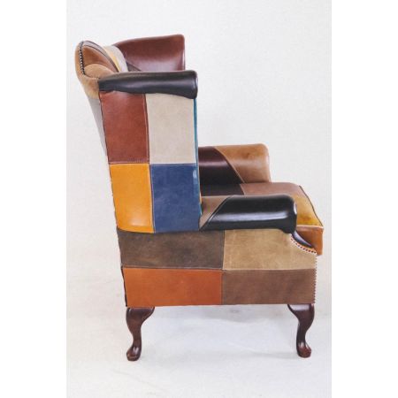 Chesterfield Ohrensessel "Fun Wing Chair" - Ledersessel mit Patchwork