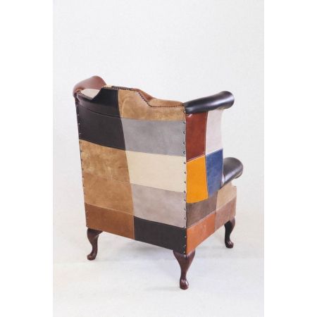 Chesterfield Ohrensessel "Fun Wing Chair" - Ledersessel mit Patchwork