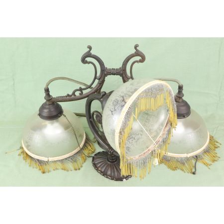Stilvolles Set Art Nouveau Deckenlampe Doppellampe und Wandlampe mit Verzierung und Glasperlen