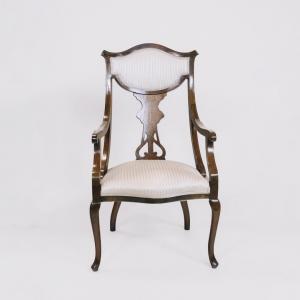 6er Satz edwardianischer Esszimmerstühle mit ungewöhnlichen Intarsien