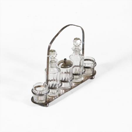 Tisch Menage vernickelt, im Viktorianischen Stil, Kristalglas