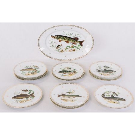 Tisch Service, Fisch Geschirr, Fish Platter, Chadelaud Limoges Authentic Porcelain