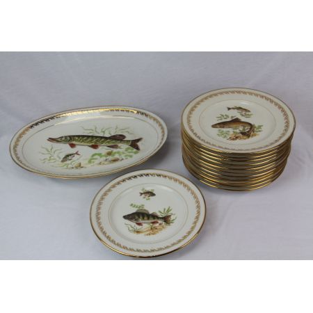 Tellerset Fisch  komplett Antik france