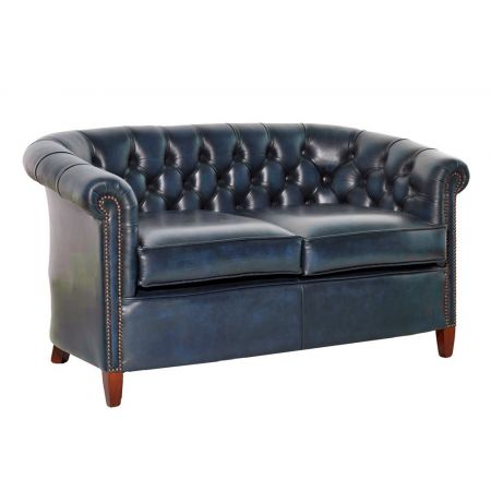 Chesterfield Sofa "Diana" Zweisitzer in Birch Antique Blue