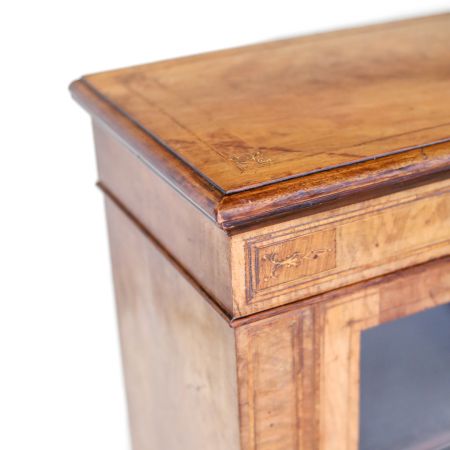 Viktorianische 2-türige Vitrine, Vitrinenschrank, Sideboard mit Intrasien aus Nussholz, englischer Bücherschrank, Burr-walnut Glasvitrinenschrank