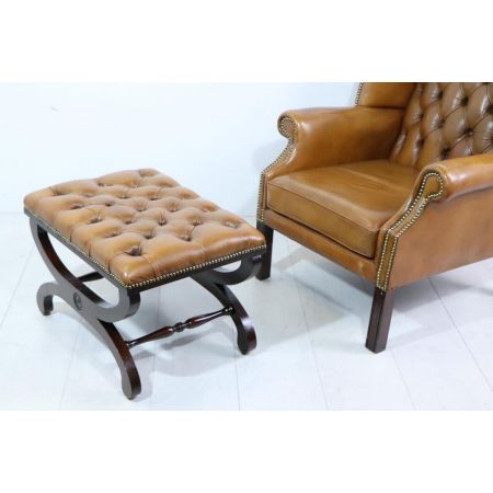 Vintage Chesterfield Hocker, Cognac - sofort lieferbar