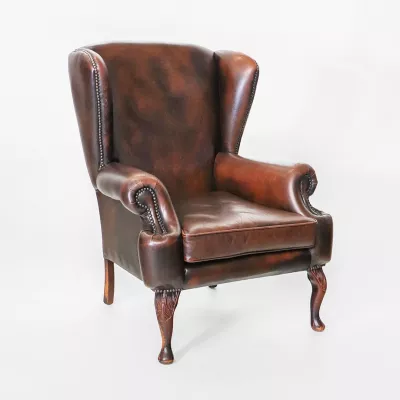 Vintage Chesterfield Ohrensessel, Echtleder, handgefertigt