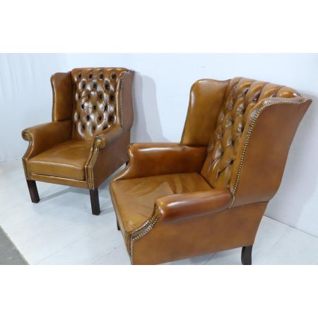 Vintage Chesterfield Ohrensessel, cognac, englisch