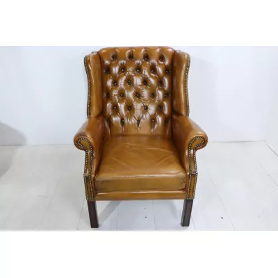 Vintage Chesterfield Ohrensessel, cognac, englisch
