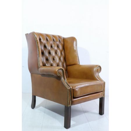 Originaler Vintage Chesterfield Ohrenessel, Cognac - sofort lieferbar