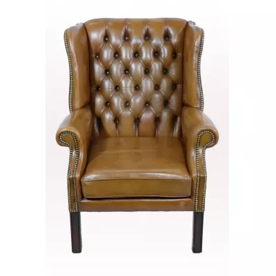 Originaler Vintage Chesterfield Ohrenessel, Cognac - sofort lieferbar