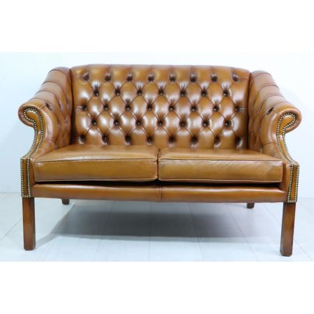 Vintage Chesterfield Sofa, 2-Sitzer, Cognac - sofort lieferbar