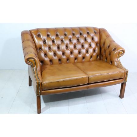 Vintage Chesterfield Sofa, 2-Sitzer, Cognac - sofort lieferbar