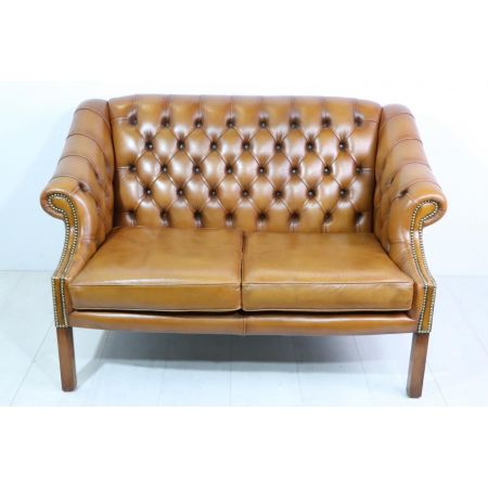 Vintage Chesterfield Sofa, 2-Sitzer, Cognac - sofort lieferbar