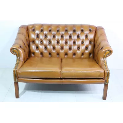 Vintage Chesterfield Sofa, 2-Sitzer, Cognac - sofort lieferbar