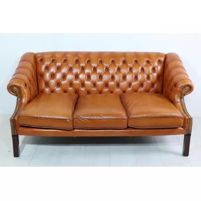 Vintage Chesterfield Sofa, 3-Sitzer, Cognac - sofort lieferbar