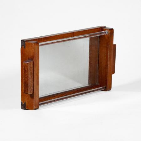 Vintage Tablett aus Holz- und Acrylrahmen mit Spiegeleinsatz