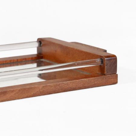 Vintage Tablett aus Holz- und Acrylrahmen mit Spiegeleinsatz