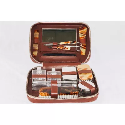 Vintage Leder Reisekoffer, Kulturbeutel, Necessaire,