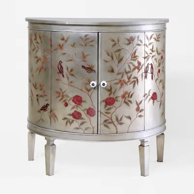 Bow Front Sideboard in Silber mit floralem Blumenmotiv