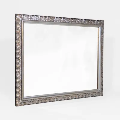 Großer silberner Spiegel Vintage Stil mit facettiertem Glas