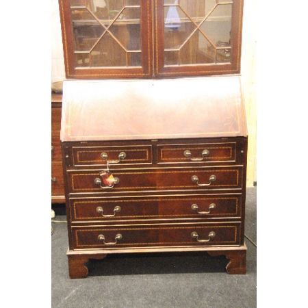 Antikes Bürobookcase/ Aufsatzsekretär aus Mahagoni mit Bandintarsien