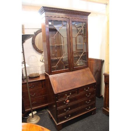 Antikes Bürobookcase/ Aufsatzsekretär aus Mahagoni mit Bandintarsien