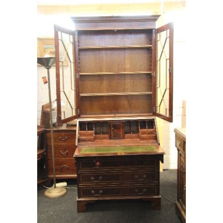 Antikes Bürobookcase/ Aufsatzsekretär aus Mahagoni mit Bandintarsien