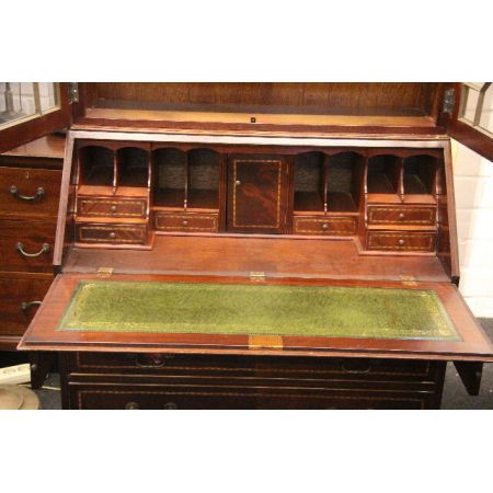 Antikes Bürobookcase/ Aufsatzsekretär aus Mahagoni mit Bandintarsien