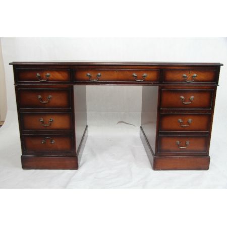 Schreibtisch Mhagoni Pedastal Desk grünes Leder 