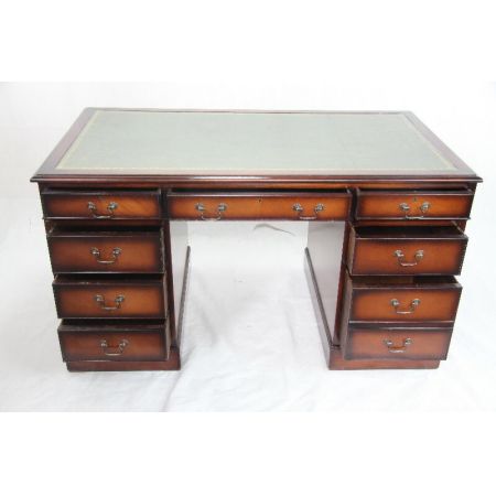 Schreibtisch Mhagoni Pedastal Desk grünes Leder 
