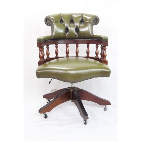 Swivel Chair Mahagoni grünes Leder  