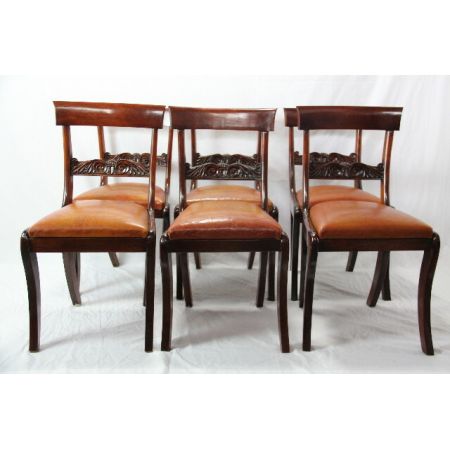 Original 6er Satz Mahagonistühle mit Ledersitzen