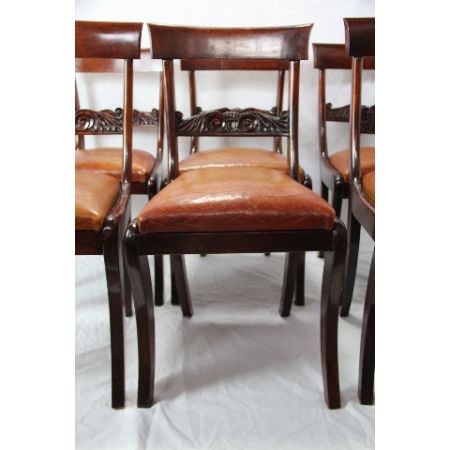 Original 6er Satz Mahagonistühle mit Ledersitzen