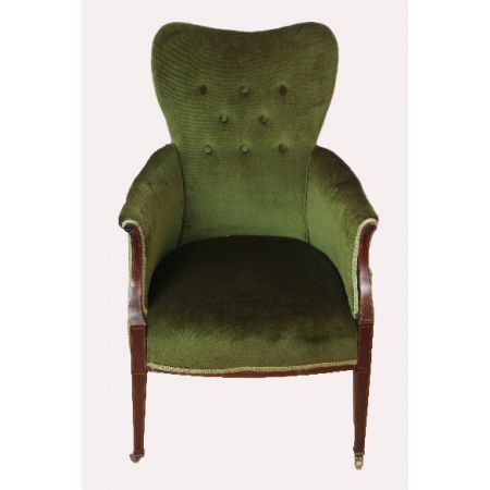 Edwardian Samt Sessel mit Mahagonigestell