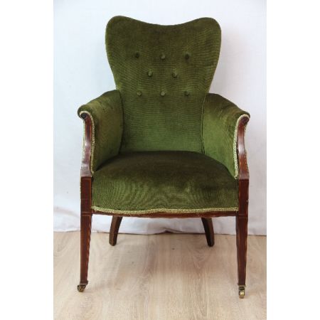 Edwardian Samt Sessel mit Mahagonigestell