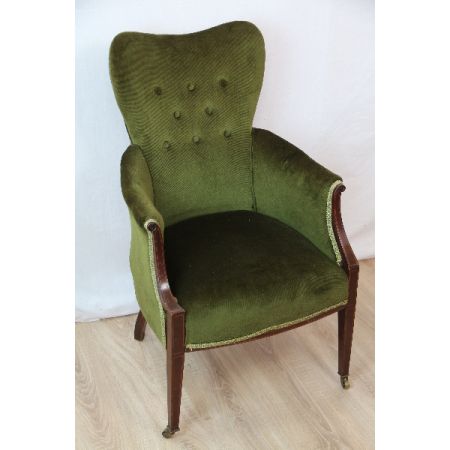 Edwardian Samt Sessel mit Mahagonigestell