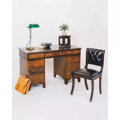 Viktorianischer Pedestal Desk, Schreibtisch mit Lederfläche